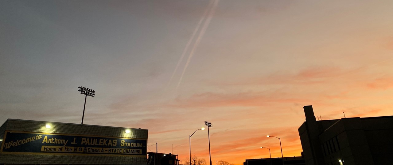 Sunrise over Anthony J Paulekas Stadium